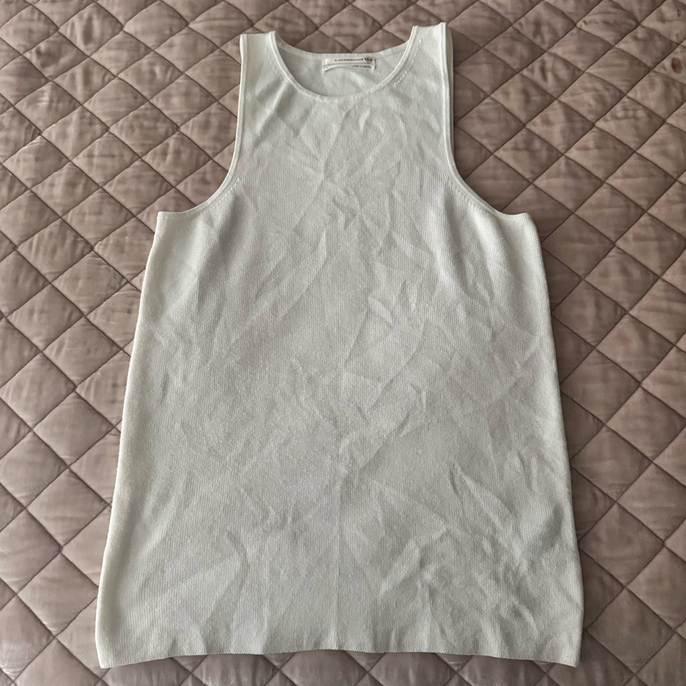 Anthropologie White Ribbed Scoop-Neck Tank